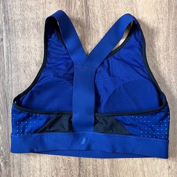 Athleta Rise Up Supersonic Sports Bra Blue and Black Sz S - Picture 2 of 5